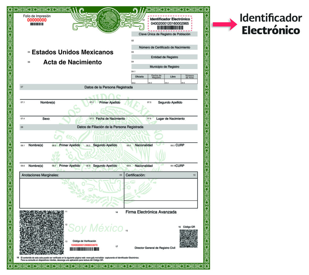 Ejemplo de acta de nacimiento mexicana